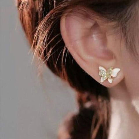 Korean White Butterfly Stud Earrings