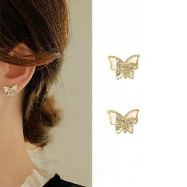 Korean White Butterfly Stud Earrings