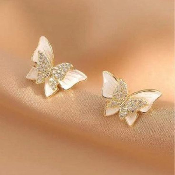 Korean White Butterfly Stud Earrings