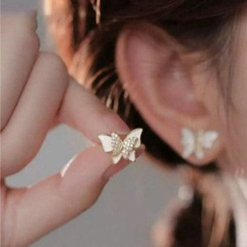 Korean White Butterfly Stud Earrings