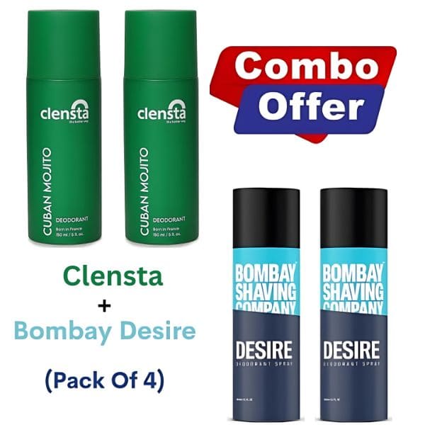 New Deodorant Combo : 2 Clensta + 2 Bombay Desire (Pack Of 4)