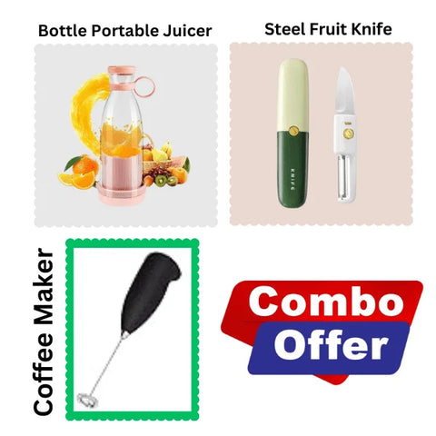 Combo :: Electric Juicer Bottle + Steel Fruit Knife + Coffee Maker (Free 1 Shoes Storage Bag)