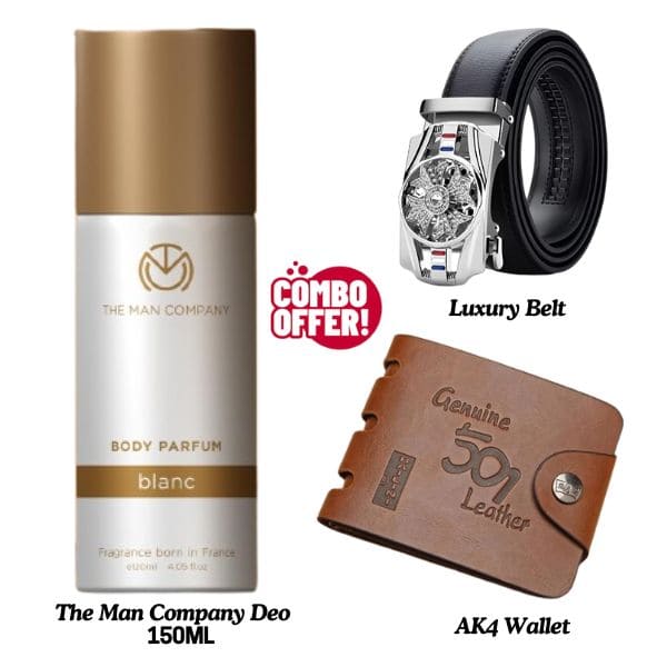 Combo : The Man Company deo + Luxury Belt + Men's Li Wallet 100% Genuine leather