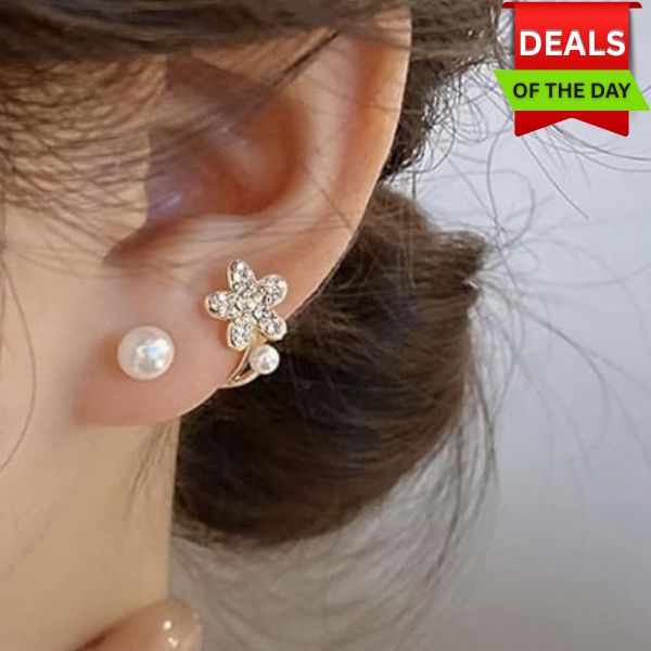 Crymystal Flower Pearl Jacket Earrings for Women