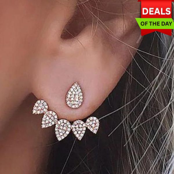 Dazzling Rhinestone Water Drop Gold Plated Earring Studs for Women & Girls