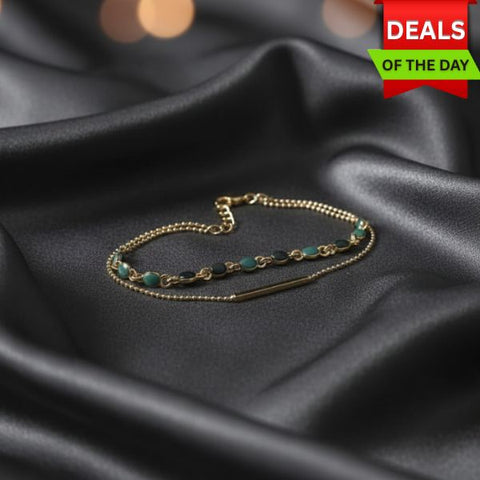 Elegant Golden Link Bracelet – Chic Black Stone Bracelet Jewellery