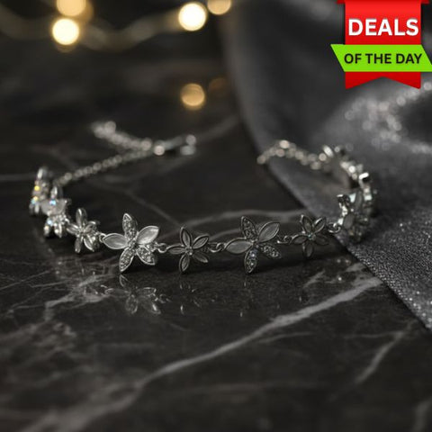 Silver Floral Diamond Bracelet – Elegant Flower Link Jewellery