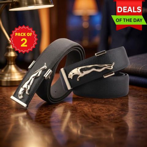 PACK OF 2 :- Men’s Jaguar Black Belt – Stylish & Durable Casual Wear Accessory