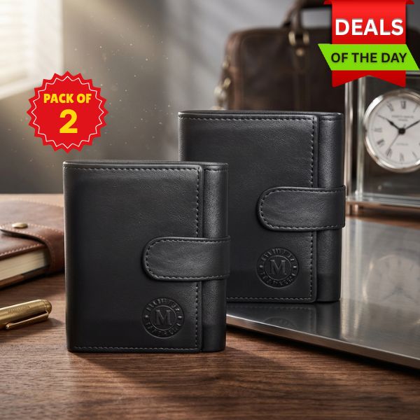 PACK OF 2 :- Men'sLi Premium Leather Trifold Wallet for Men (Geniun Leather)