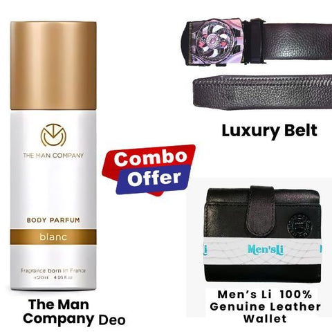 Combo : The Man Company deo + Luxury Belt + Men's Li Wallet 100% Genuine leather