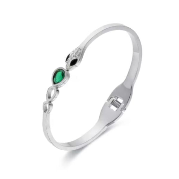 Devil's Eye Snake Head Stainless Steel Zircon Bangle