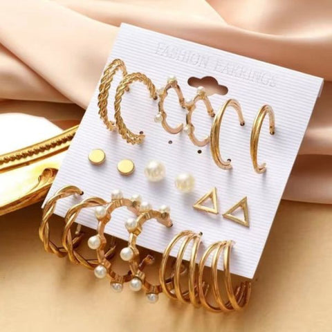 Latest Rose Gold Hoop stud Earrings combo 9 Pair Jewelry for Women & Girls