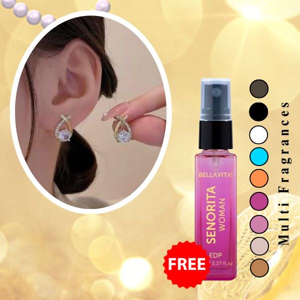 Korean Style Gold Pearl Stud Hoop Earrings( Free 1 Bella Vita Perfume )