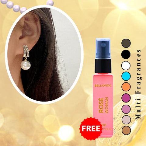 Korean Style Diamond Crown Drop Pearl Décor Earrings( Free 1 Bella Vita Perfume )