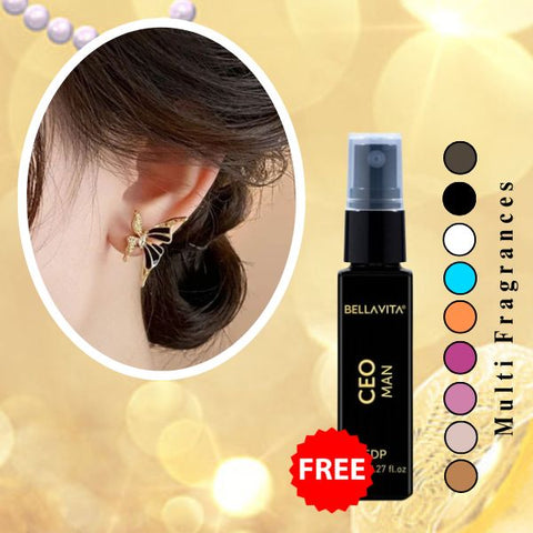 Korean Black Butterfly Pearl Earrings For Women & Girls( Free 1 Bella Vita Perfume )