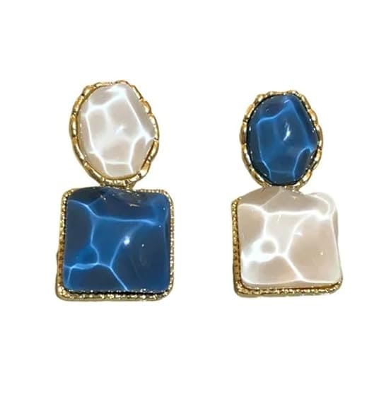 Blue & White Hanging Earrings for Effortless Elegance Alloy Rhinestone Studs