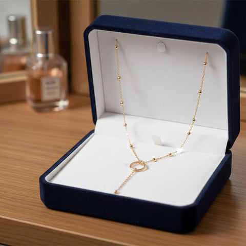 Elegant Golden Circle Pendant Necklace – Minimalist Y-Chain Jewelry