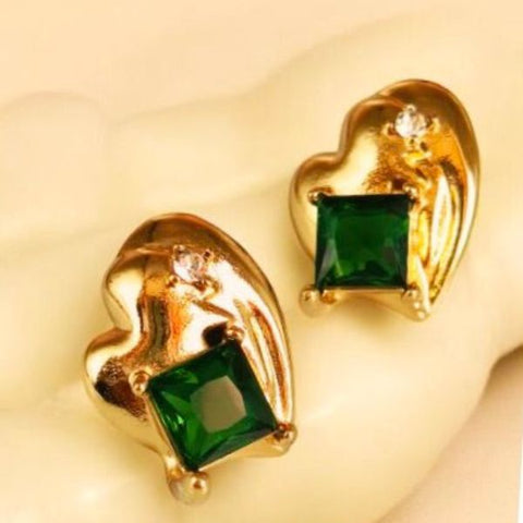 Emerald Shine Gold Studs Earrings