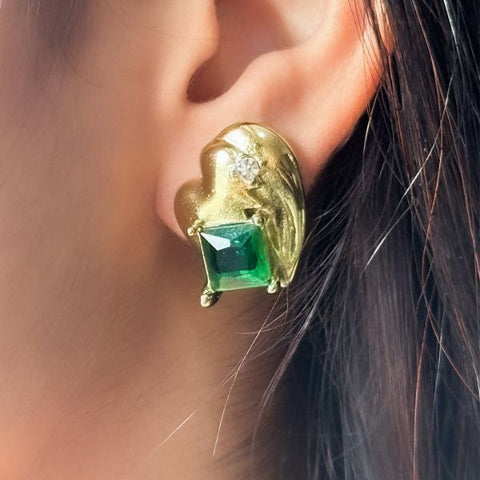 Emerald Shine Gold Studs Earrings