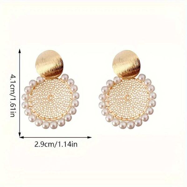 Gold Plated Geometric Round Mesh Pearl Drop Earring