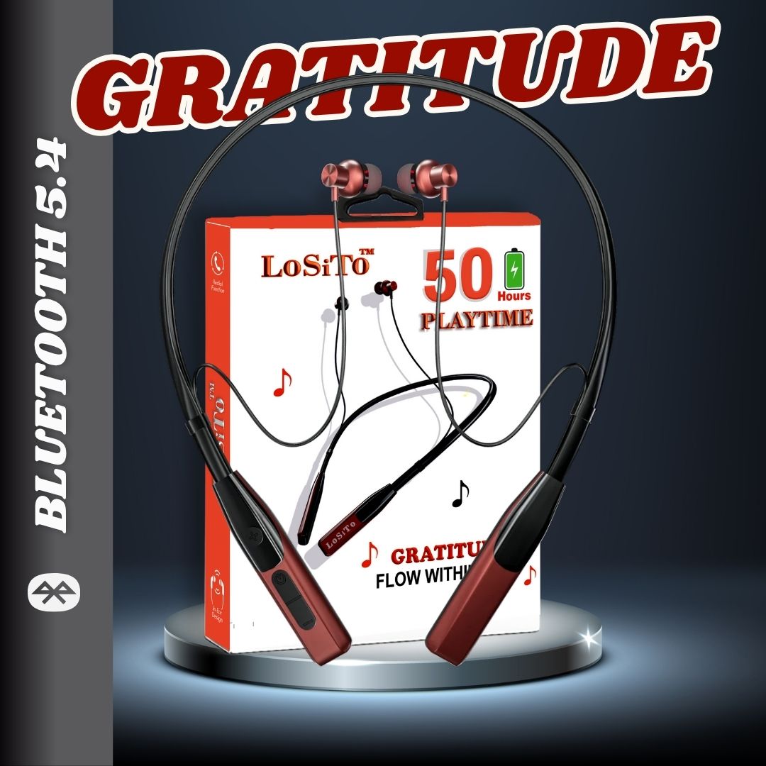 Gratitude LoSito Bluetooth 5.4 Neckband (Red) | 50H Playtime | Deep Bass