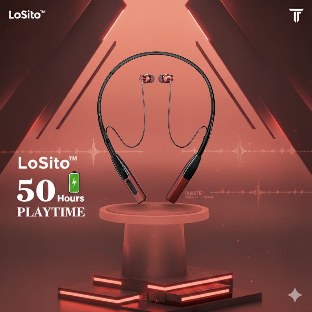 Gratitude LoSito Bluetooth 5.4 Neckband (Red) | 50H Playtime | Deep Bass