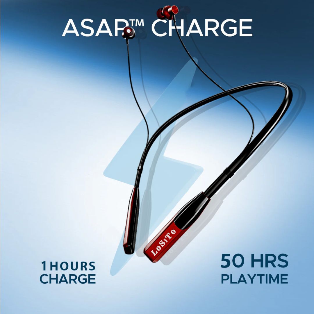 Gratitude LoSito Bluetooth 5.4 Neckband (Red) | 50H Playtime | Deep Bass