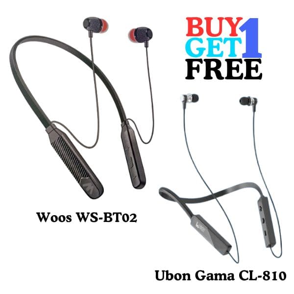 BUY1 GET1 :- WOOS WS-BT02 Wireless Neckband Free Ubon CL810 Wireless Neckbands