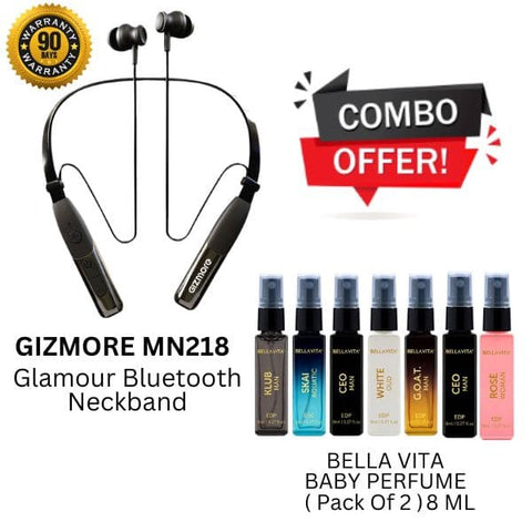 Combo :- GIZMORE ( MN218 ) Bluetooth Neckband + Bella Vita Baby Perfume ( Perfume Pack Of 7 )