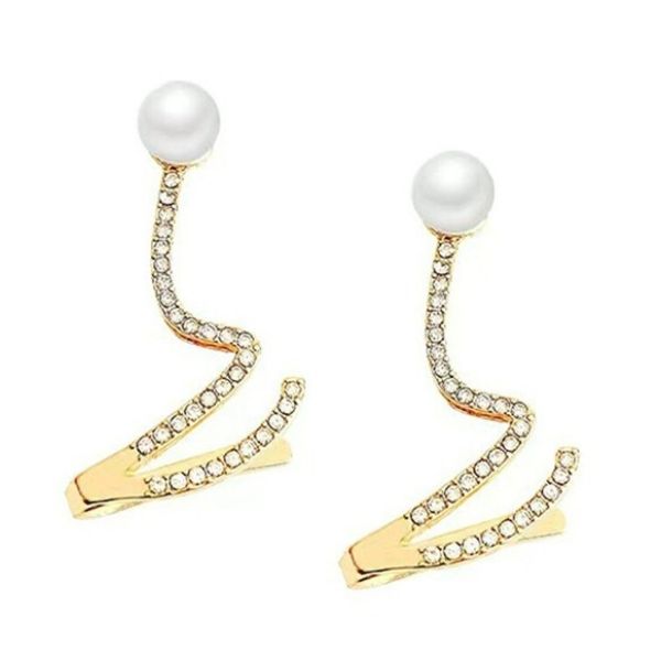 Stunning Gold Plated Twisted Geometrical Pearl Rhinestone Classy Korean Earrings