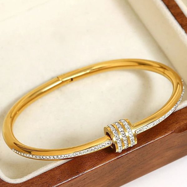 Gold-Plated American Diamond Bangle-Style Bracelet