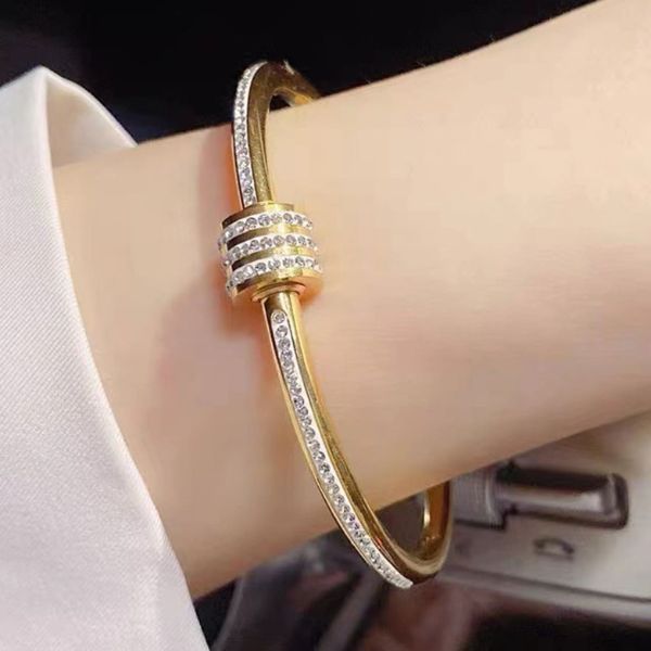 Gold-Plated American Diamond Bangle-Style Bracelet