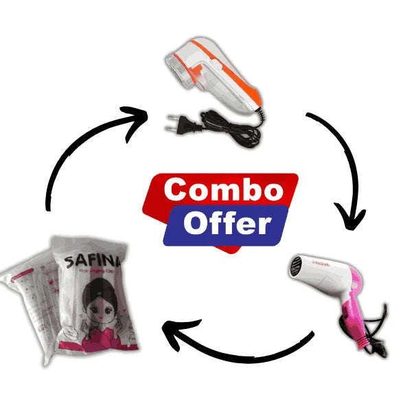 Combo :: Hair Dryer +Lint Remover + Hair Dry Cap (Free Avenger Kids Watch)