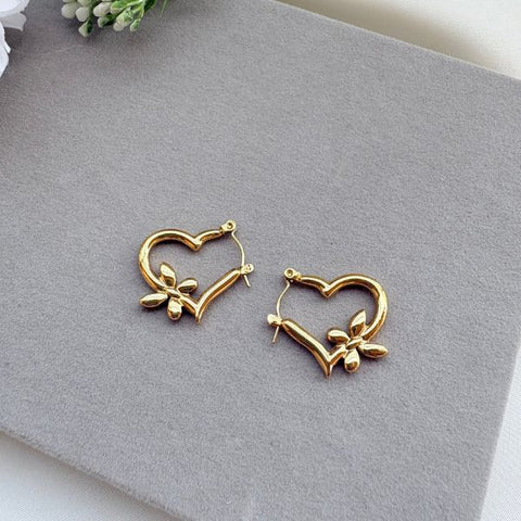 Heart And Butterfly Shaped Hoop Earrings