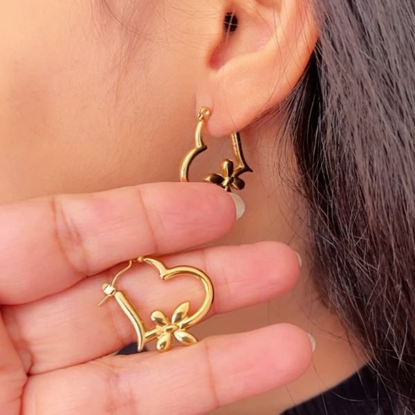 Heart And Butterfly Shaped Hoop Earrings