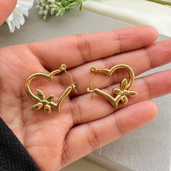 Heart And Butterfly Shaped Hoop Earrings