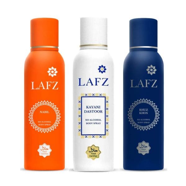 Lafz ( kayani dastoor + Rhuz khos + Nabil ) No Alcohol Deodorant Body Spray For Men, 150 ml ( Pack Of 3 )