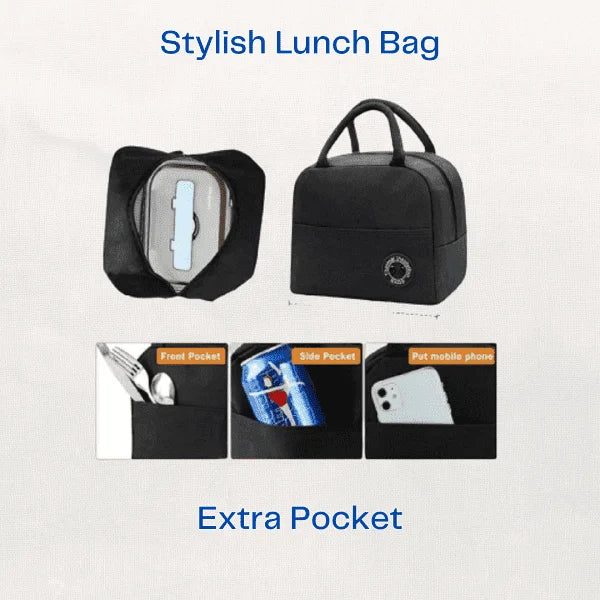 Stylish Insulated Lunch Bag With Extra Pocket For Kids & Adults