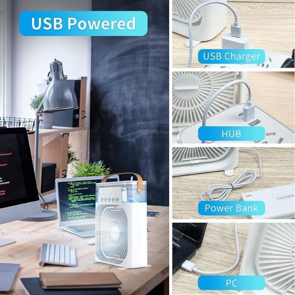 Mini 3-in-1 Air Cooler Fan with Humidifier & LED – Portable Air Conditioner