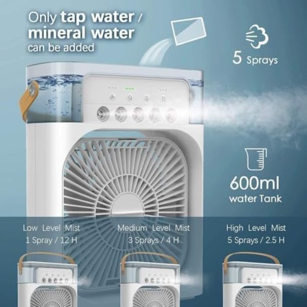 Mini 3-in-1 Air Cooler Fan with Humidifier & LED – Portable Air Conditioner