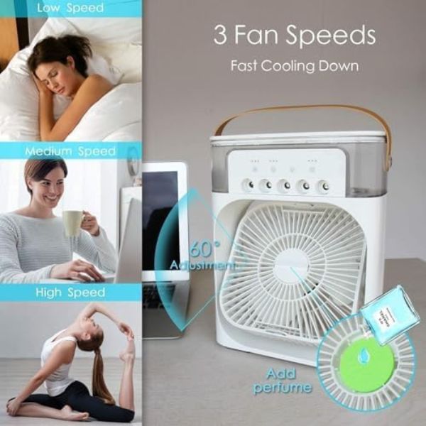 Mini 3-in-1 Air Cooler Fan with Humidifier & LED – Portable Air Conditioner