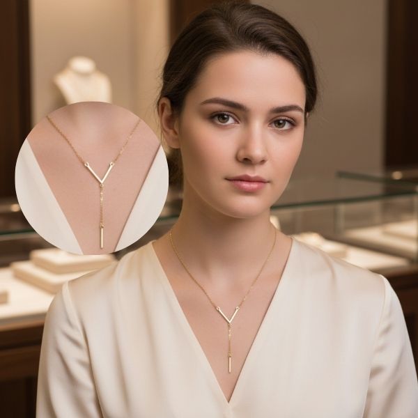 Minimalist Gold Y-Bar Necklace – Elegant Layered Chain