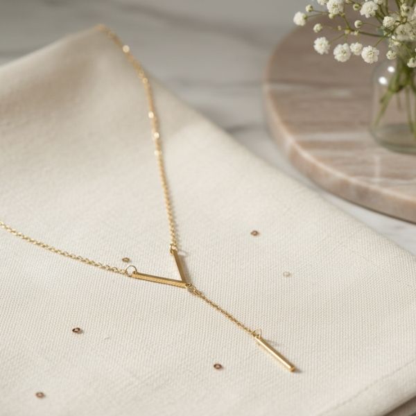 Minimalist Gold Y-Bar Necklace – Elegant Layered Chain