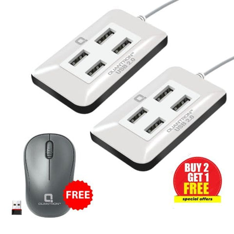 BUY2 GET1 :- Quantron QUH-220 USB 4-Port Hub Free ( QMU-530 Wireless Mouse ) | High-Speed, Portable Connectivity for All Devices