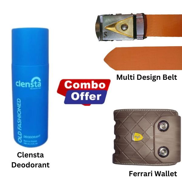 Combo : Ferrari Wallet +Clensta Deodorant+ Multi Design Belt