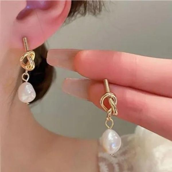 Gold-Plated Knot Pearls Beaded Drop Earrings