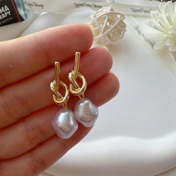 Gold-Plated Knot Pearls Beaded Drop Earrings