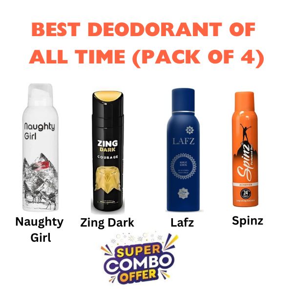 Best Deodorant Combo :- Naughty girl + Zing Dark + Lafz + Spinz (Pack of 4)