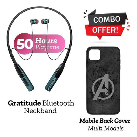 COMBO :- JESUMART GRATITUDE Bluetooth Neckband + Back Cover ( Multi Design )