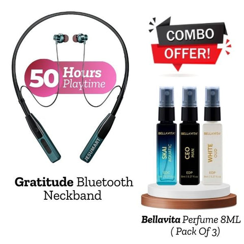 COMBO :- JESUMART GRATITUDE Bluetooth Neckband + Bella Vita Baby Perfume ( Perfume Pack Of 3 )